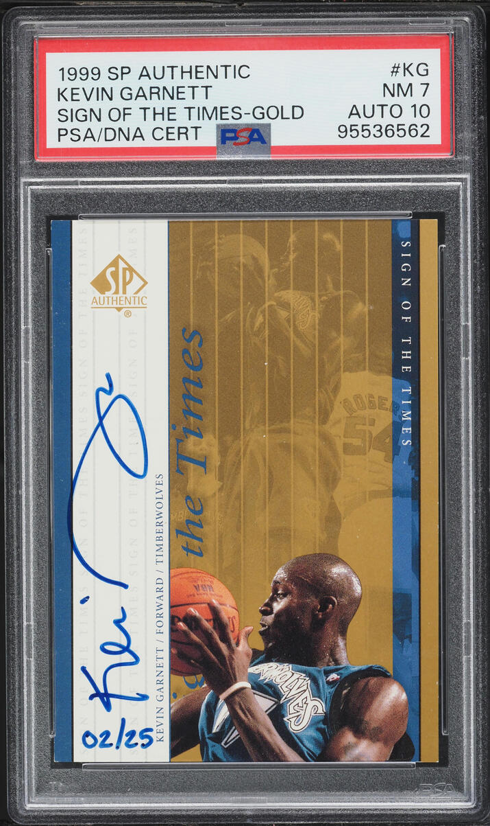 1999 SP Authentic Sign Of The Times Gold Kevin Garnett AUTO DNA 10 /25 #KG PSA 7 NRMT - Photo 1