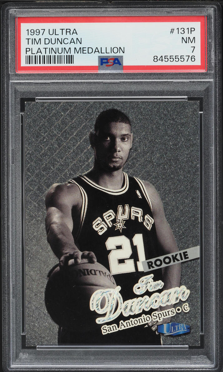 1997 Ultra Platinum Medallion Tim Duncan ROOKIE /100 #131P PSA 7 NRMT - Photo 1