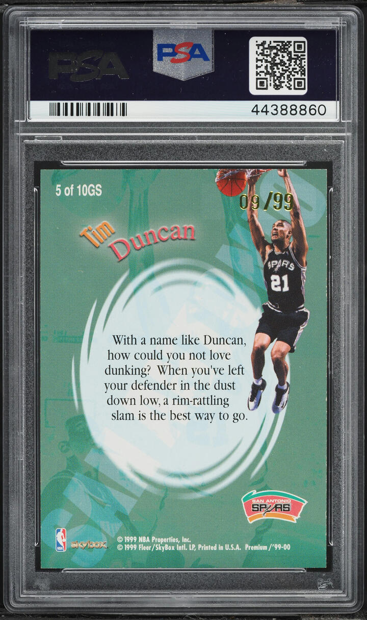 1999 Skybox Premium Good Stuff More Good Stuff Tim Duncan /99 #5 PSA 7 NRMT - Photo 2