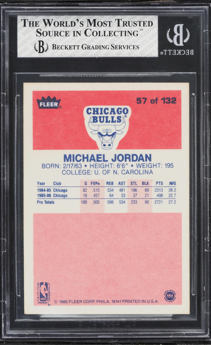 1986 Fleer Basketball Michael Jordan ROOKIE #57 BGS 8 NM-MT - Photo 2