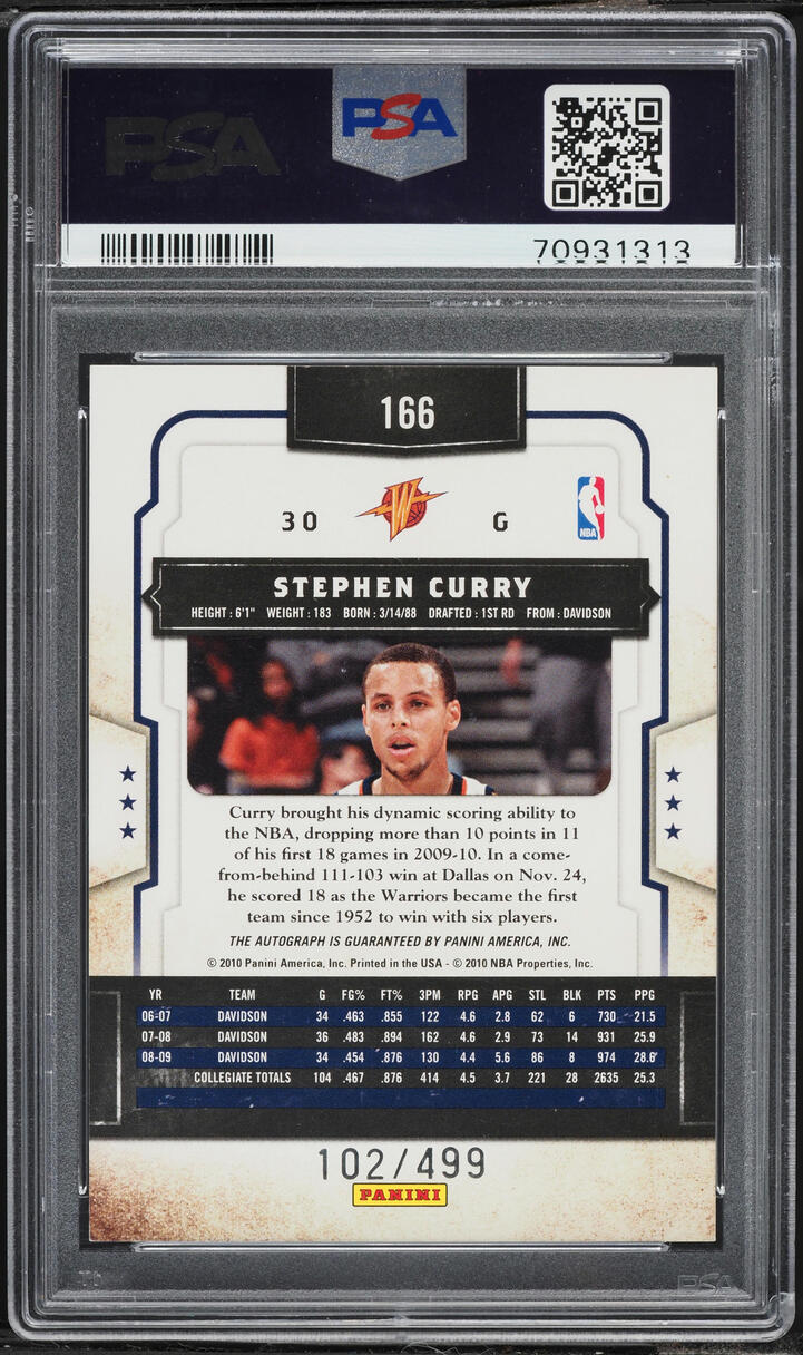 2009 Panini Classics Stephen Curry ROOKIE AUTO /499 #166 PSA 8 NM-MT - Photo 2