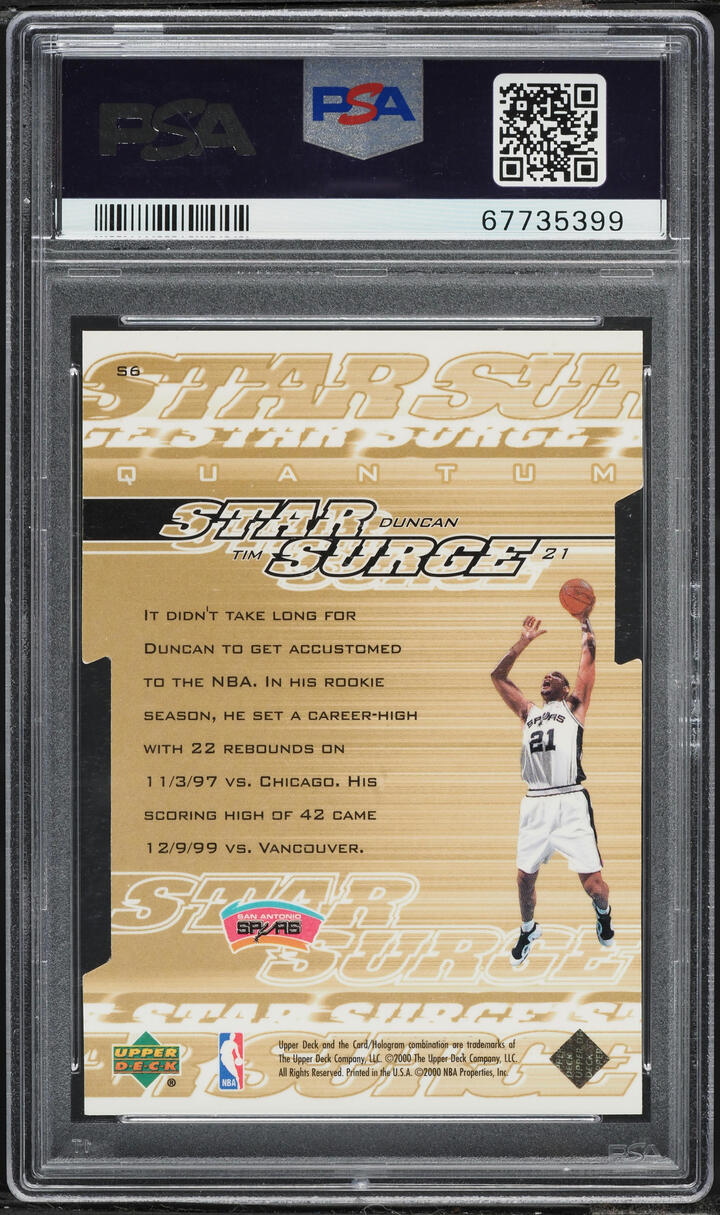 1999 Upper Deck Star Surge Level 2 Tim Duncan /25 #S6 PSA 7 NRMT - Photo 2