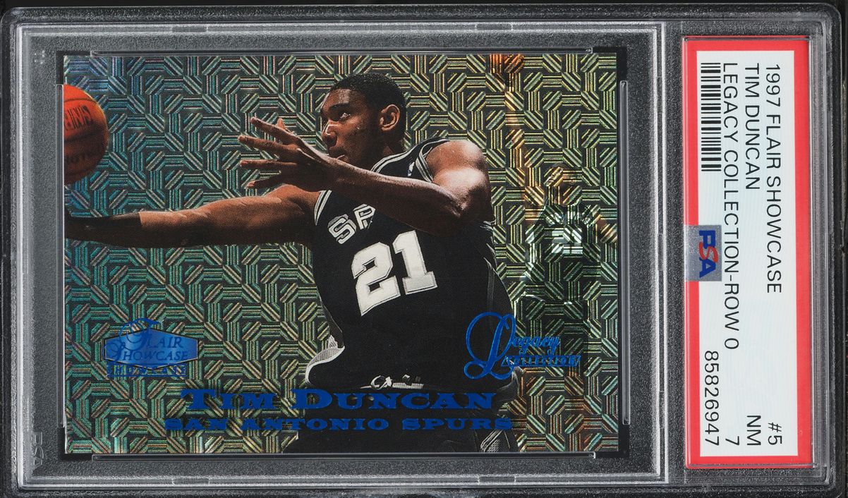 1997 Flair Showcase Row 0 Tim Duncan ROOKIE /100 #5 PSA 7 NRMT - Photo 1
