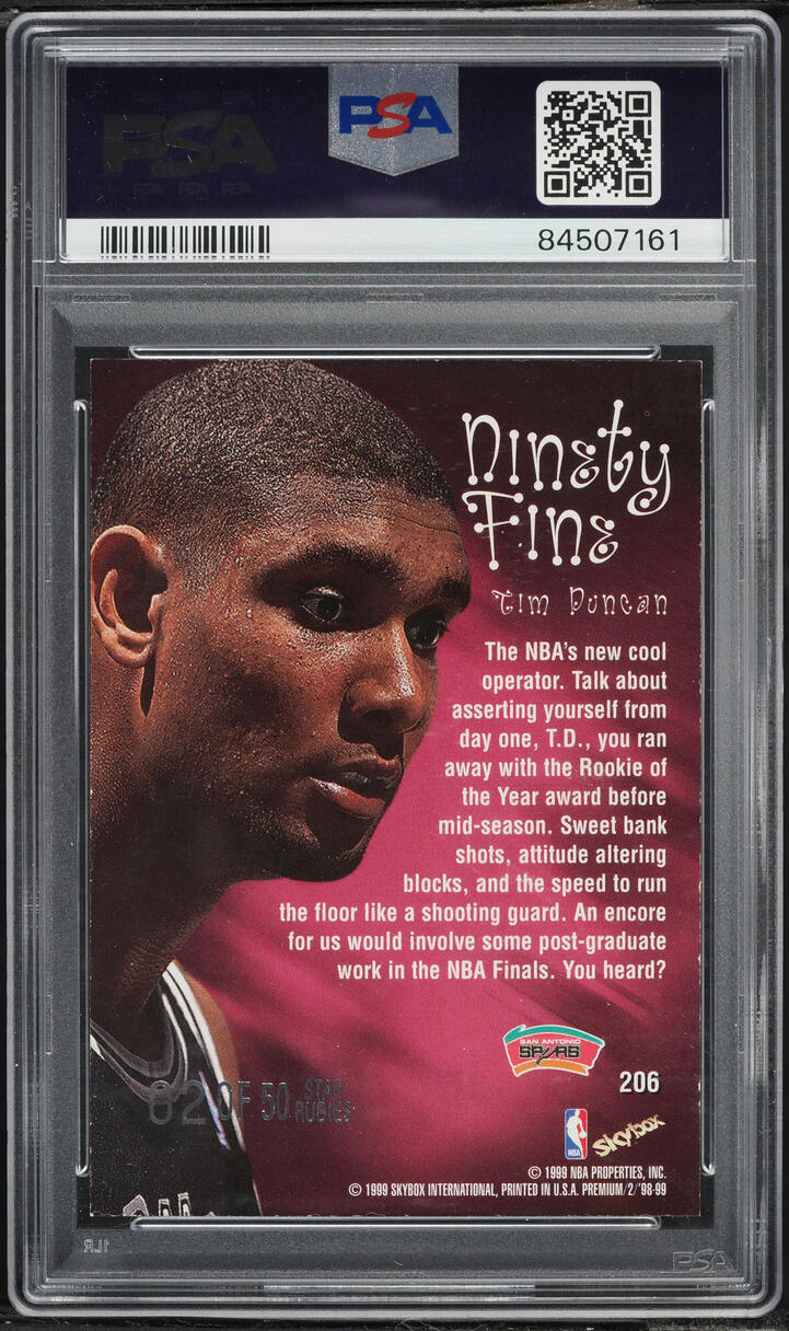 1998 Skybox Premium Star Rubies Tim Duncan /50 #206 PSA 7 NRMT - Photo 2