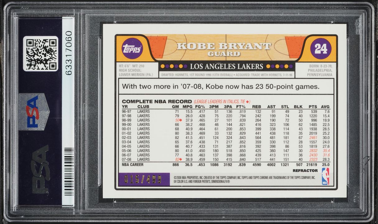 2008 Topps Chrome Orange Refractor Kobe Bryant w/ LeBron James /499 #24 PSA 8 NM-MT - Photo 2