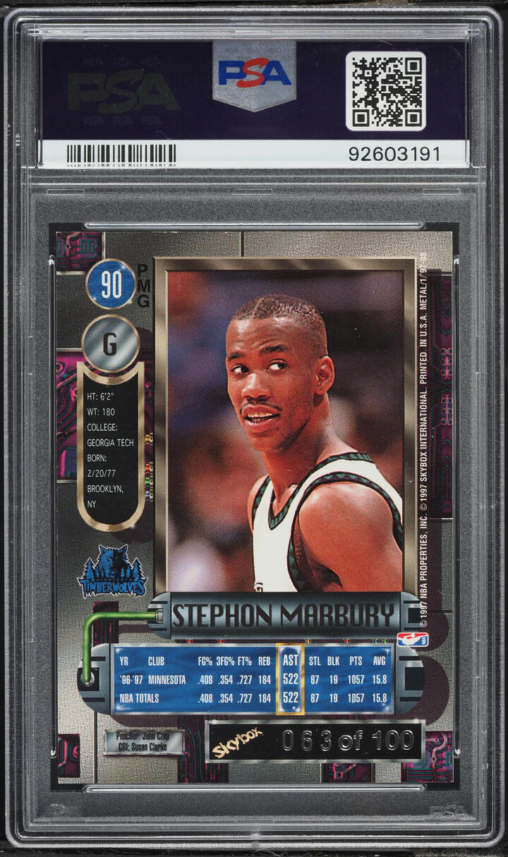 1997 Metal Universe Precious Metal Gems PMG Red Stephon Marbury /100 #90 PSA 6 EXMT - Photo 2
