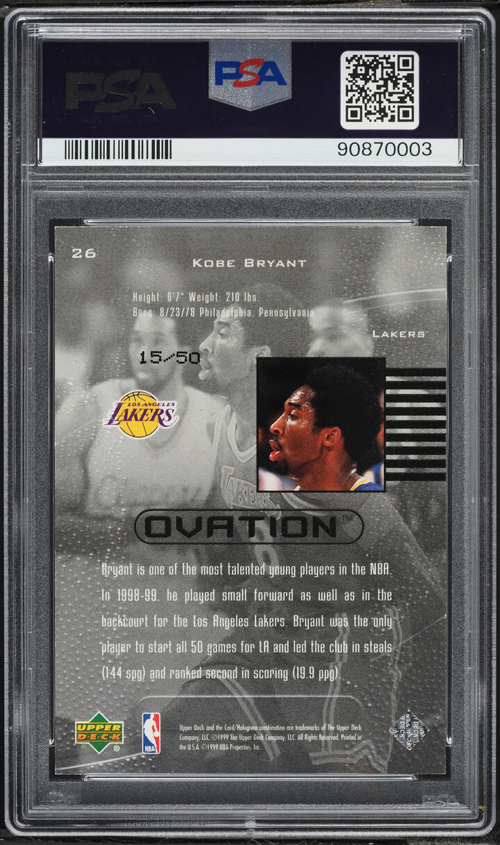 1999 Upper Deck Ovation Standing Ovation Kobe Bryant /50 #26 PSA 8 NM-MT - Photo 2