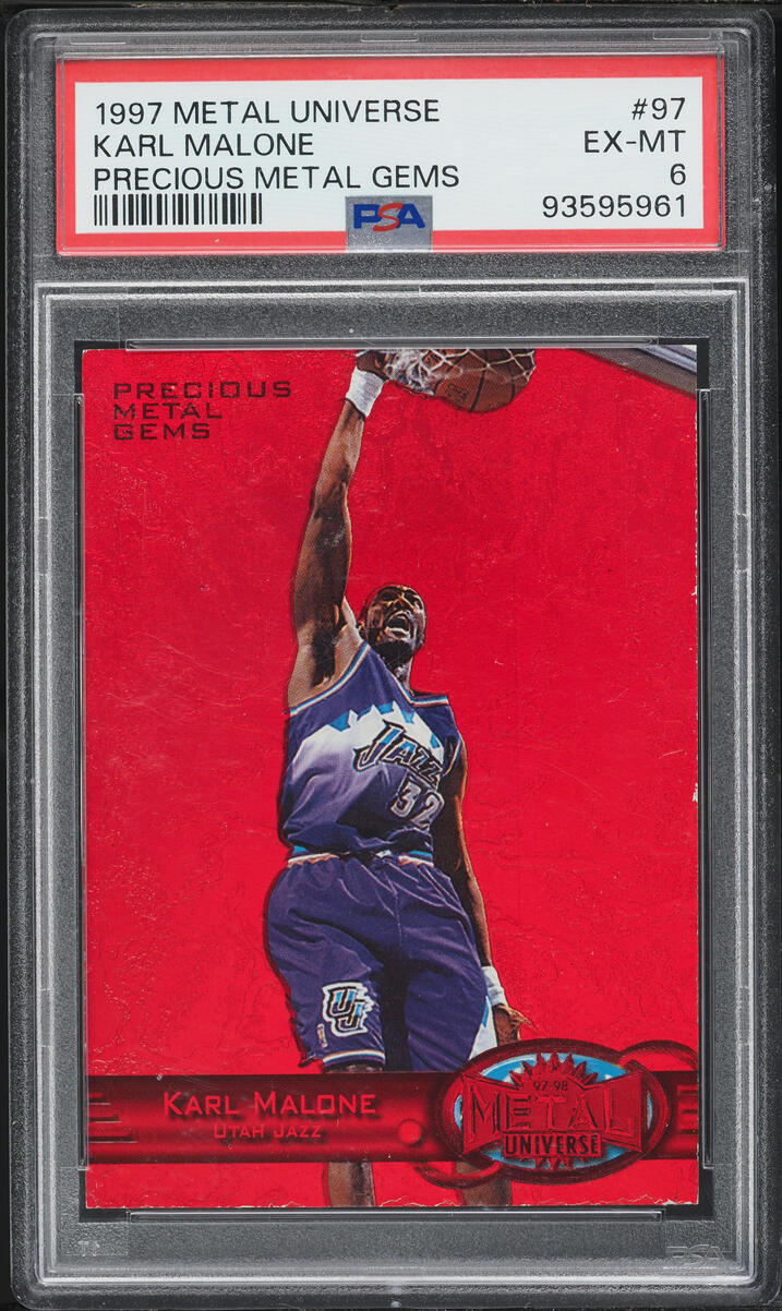 1997 Metal Universe Precious Metal Gems PMG Red Karl Malone /100 #97 PSA 6 EXMT - Photo 1