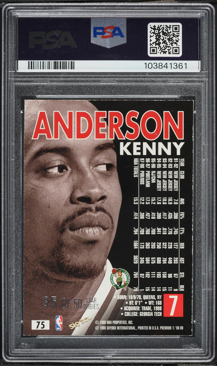 1998 Skybox Premium Star Rubies Kenny Anderson /50 #75 PSA 6 EXMT - Photo 2
