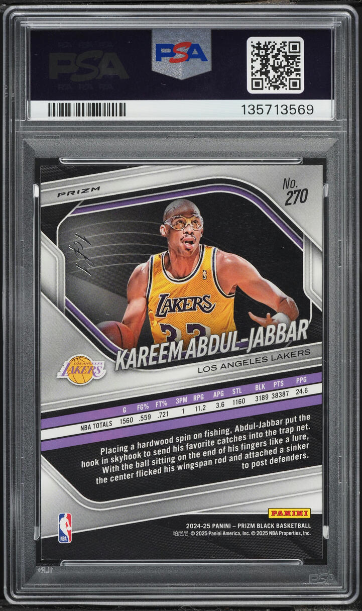 2024 Panini Prizm Black Nebula FOTL Kareem Abdul-Jabbar 1/1 #270 PSA 9 MINT - Photo 2