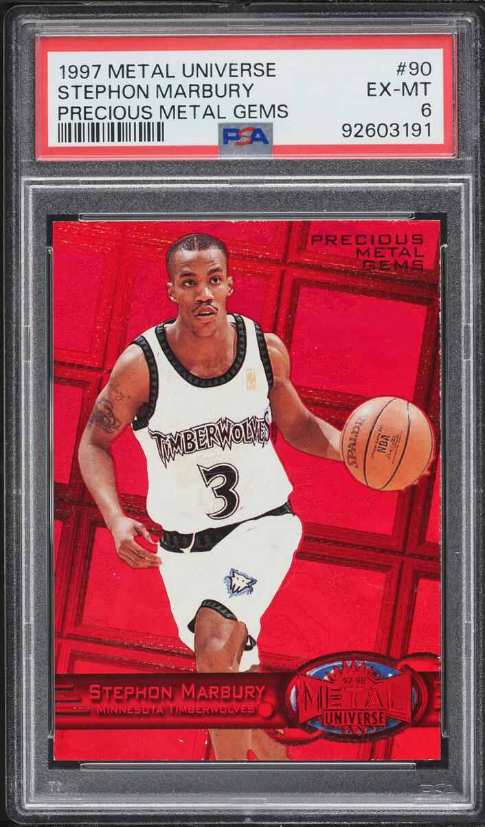 1997 Metal Universe Precious Metal Gems PMG Red Stephon Marbury /100 #90 PSA 6 EXMT - Photo 1