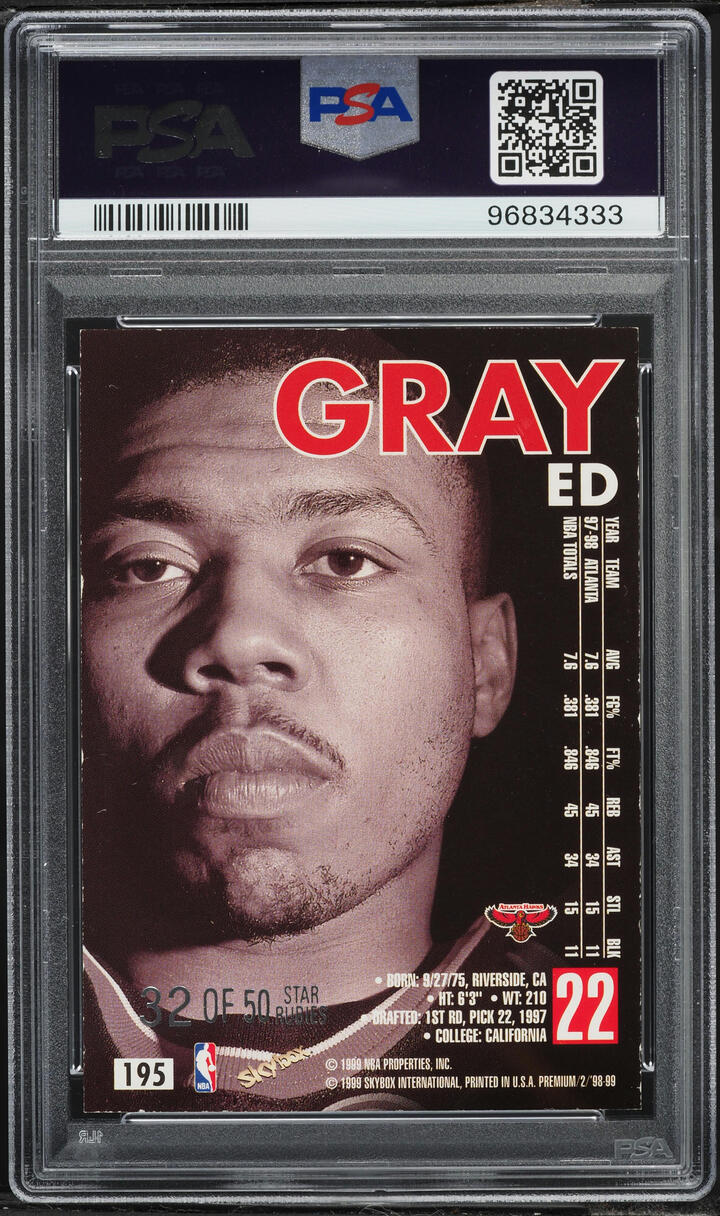 1998 Skybox Premium Star Rubies Ed Gray /50 #195 PSA 7 NRMT - Photo 2