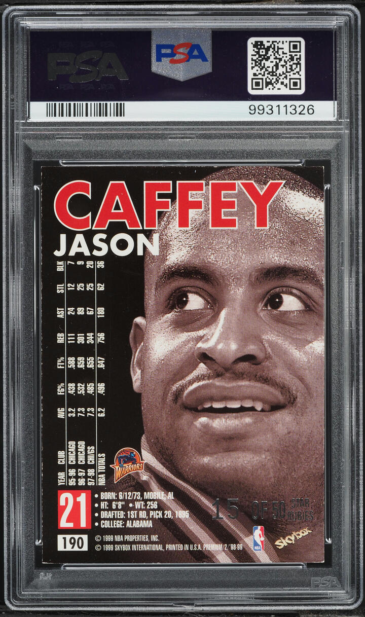 1998 Skybox Premium Star Rubies Jason Caffey /50 #190 PSA 6 EXMT - Photo 2