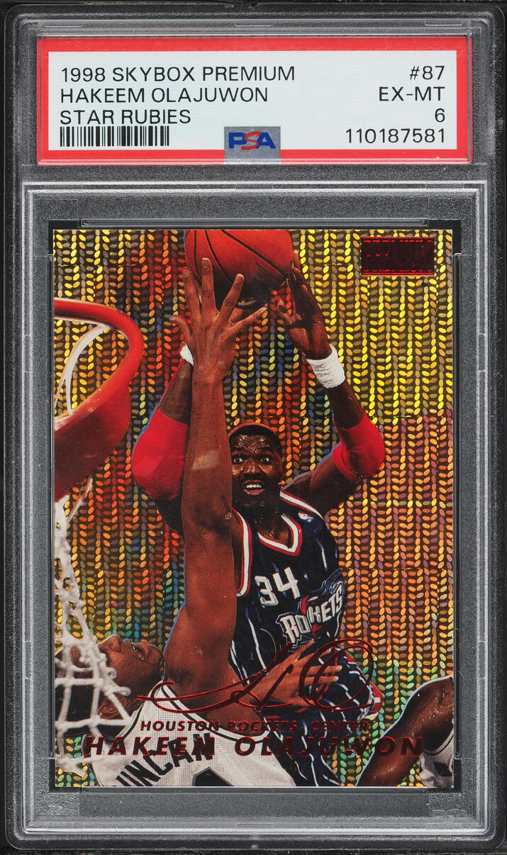 1998 Skybox Premium Star Rubies Hakeem Olajuwon 1/50 #87 PSA 6 EXMT - Photo 1