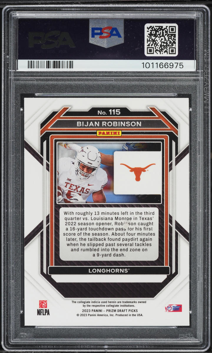 2023 Panini Prizm Draft Picks Bijan Robinson ROOKIE #115 PSA 10 GEM MINT