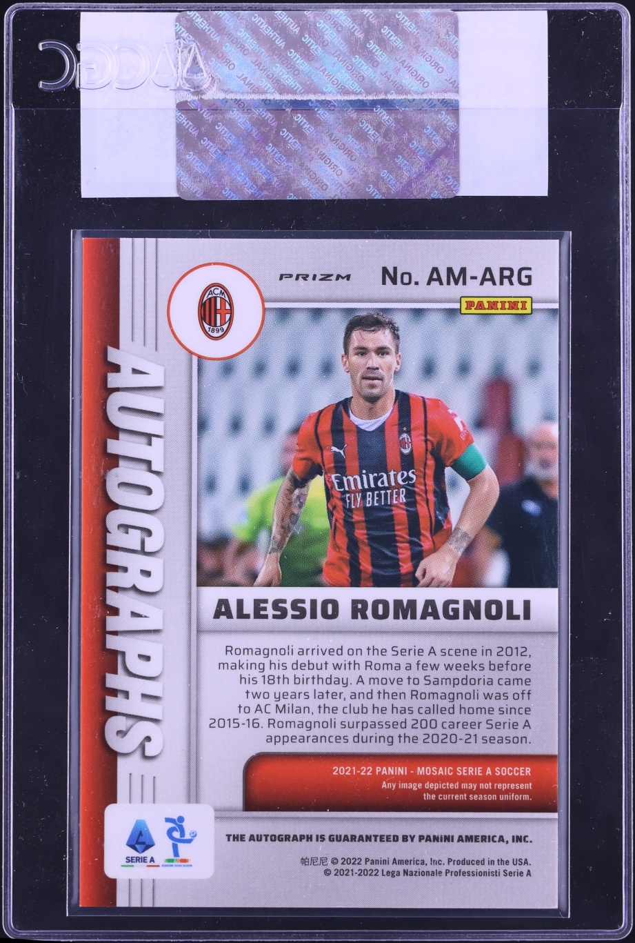 2021 Panini Mosaic Serie A Scripts Prizm Alessio Romagnoli AUTO #AM-ARG CGC AUTH