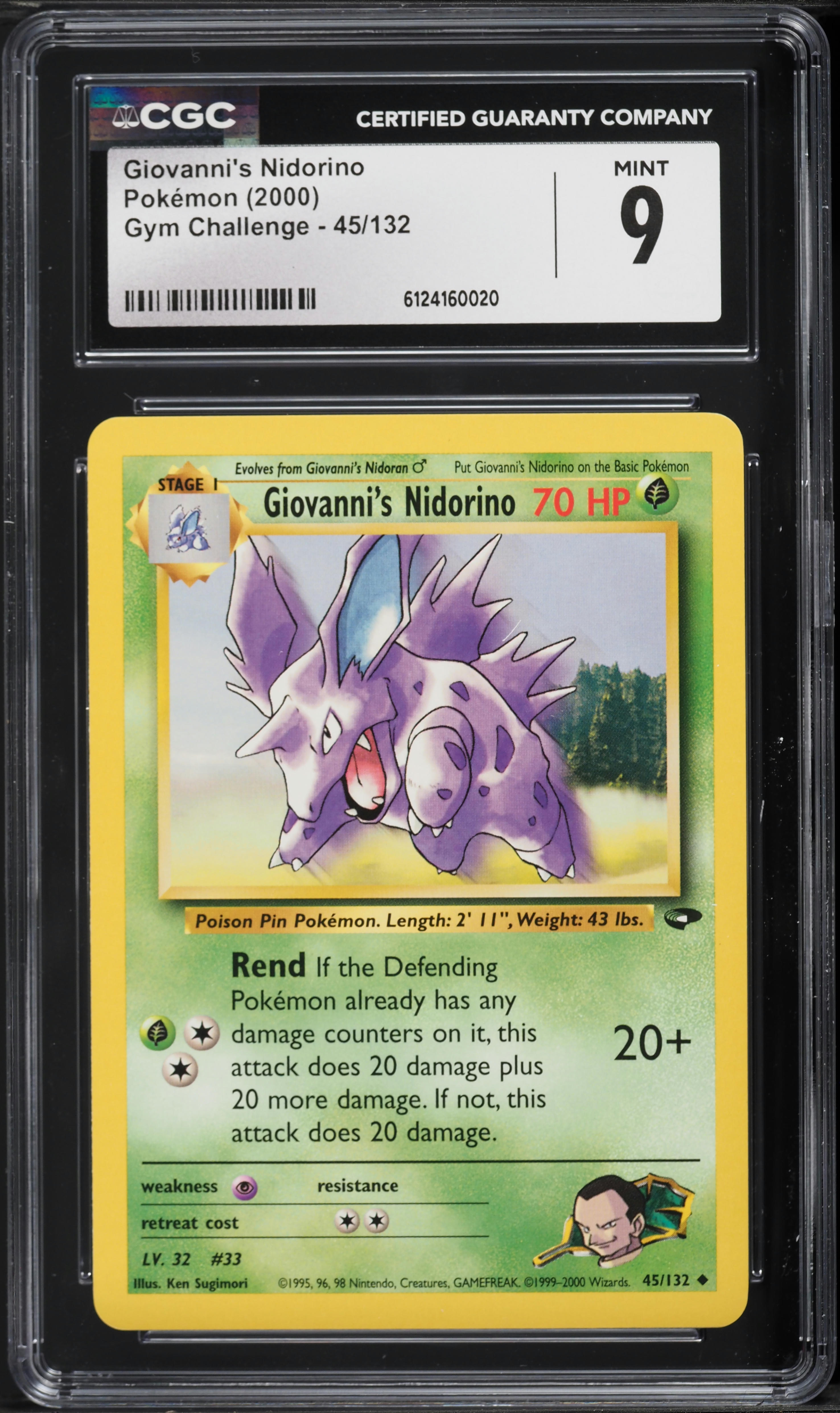 2000 Pokemon Gym Challenge Giovanni's Nidorino #45 CGC 9 MINT
