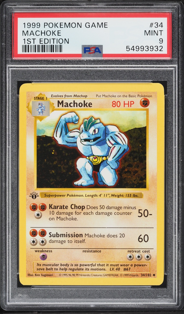 1999 Pokemon Base Set Shadowless 1st Edition Machoke #34 PSA 9 MINT