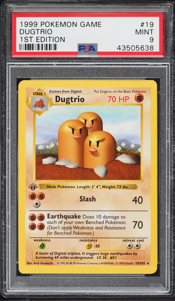 1999 Pokemon Base Set Shadowless 1st Edition Dugtrio #19 PSA 9 MINT