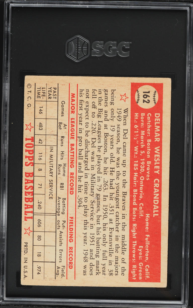 1952 Topps Del Crandall #162 SGC 5 EX