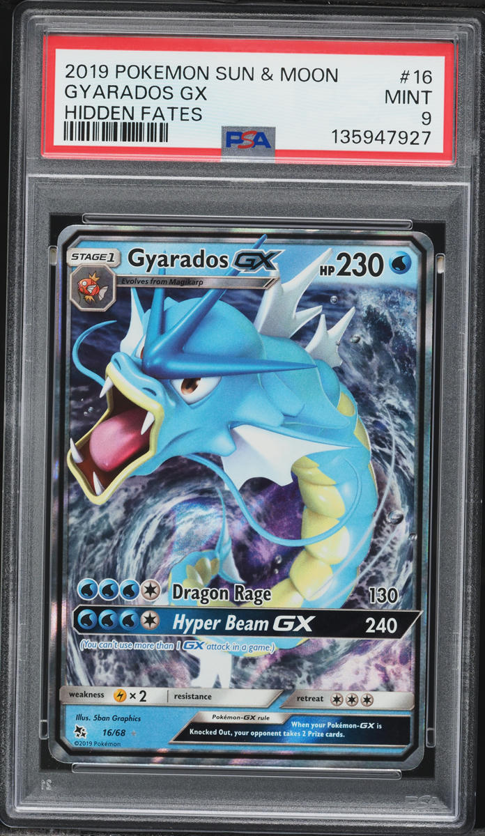 2019 Pokemon Sun & Moon Hidden Fates Full Art Gyarados GX #16 PSA 9 MINT
