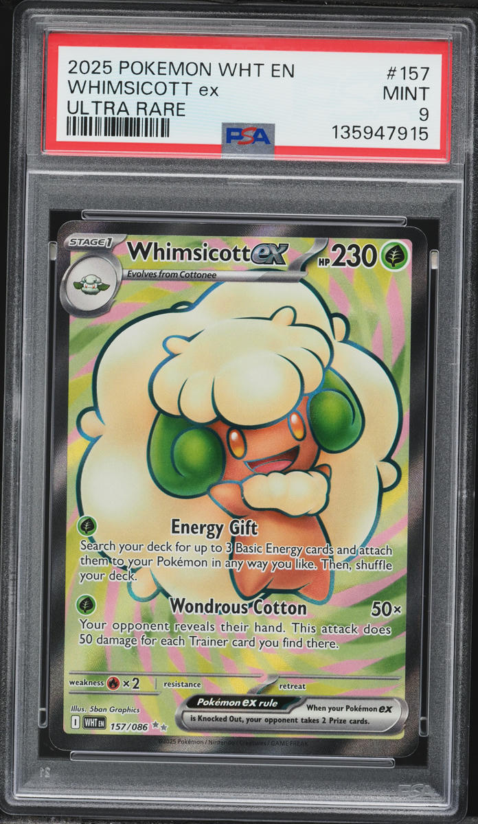 2025 Pokemon Scarlet & Violet White Flare Full Art Whimsicott ex #157 PSA 9 MINT