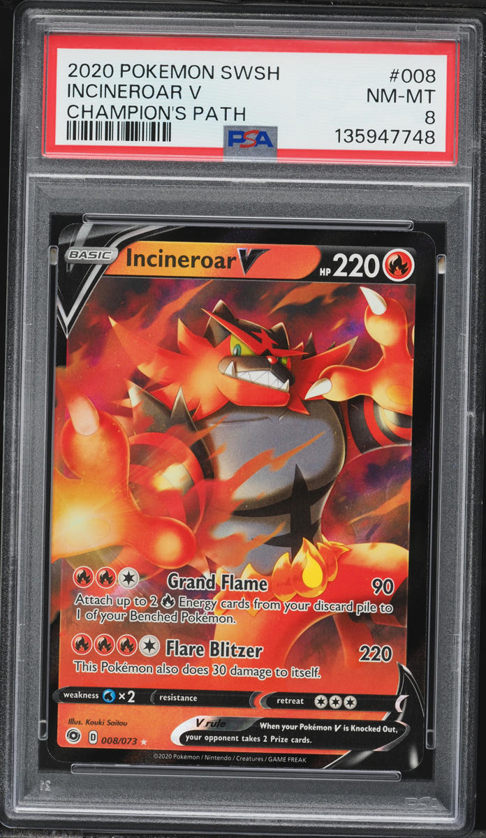 2020 Pokemon Sword & Shield Champion's Path Incineroar V #8 PSA 8 NM-MT