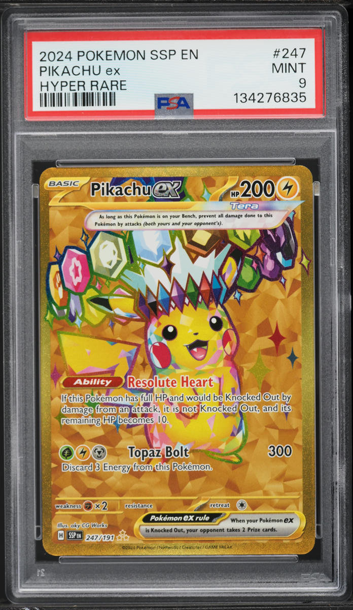 2024 Pokemon Scarlet & Violet Surging Sparks Gold Rare Pikachu ex #247 PSA 9 MINT