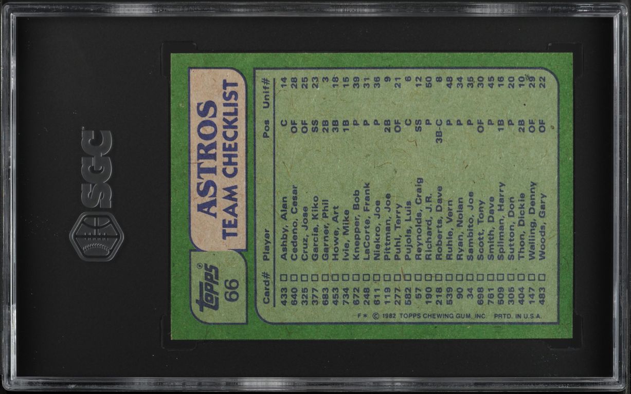 1982 Topps Art Howe & Nolan Ryan ASTROS LDRS #66 SGC 7 NRMT
