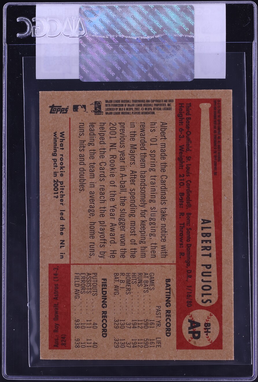 2002 Bowman Heritage Albert Pujols PATCH #BHAP CGC AUTH