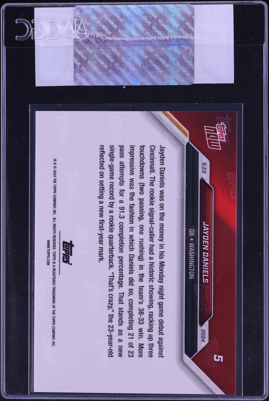 2024 Topps Now Jayden Daniels ROOKIE #5 CGC AUTH