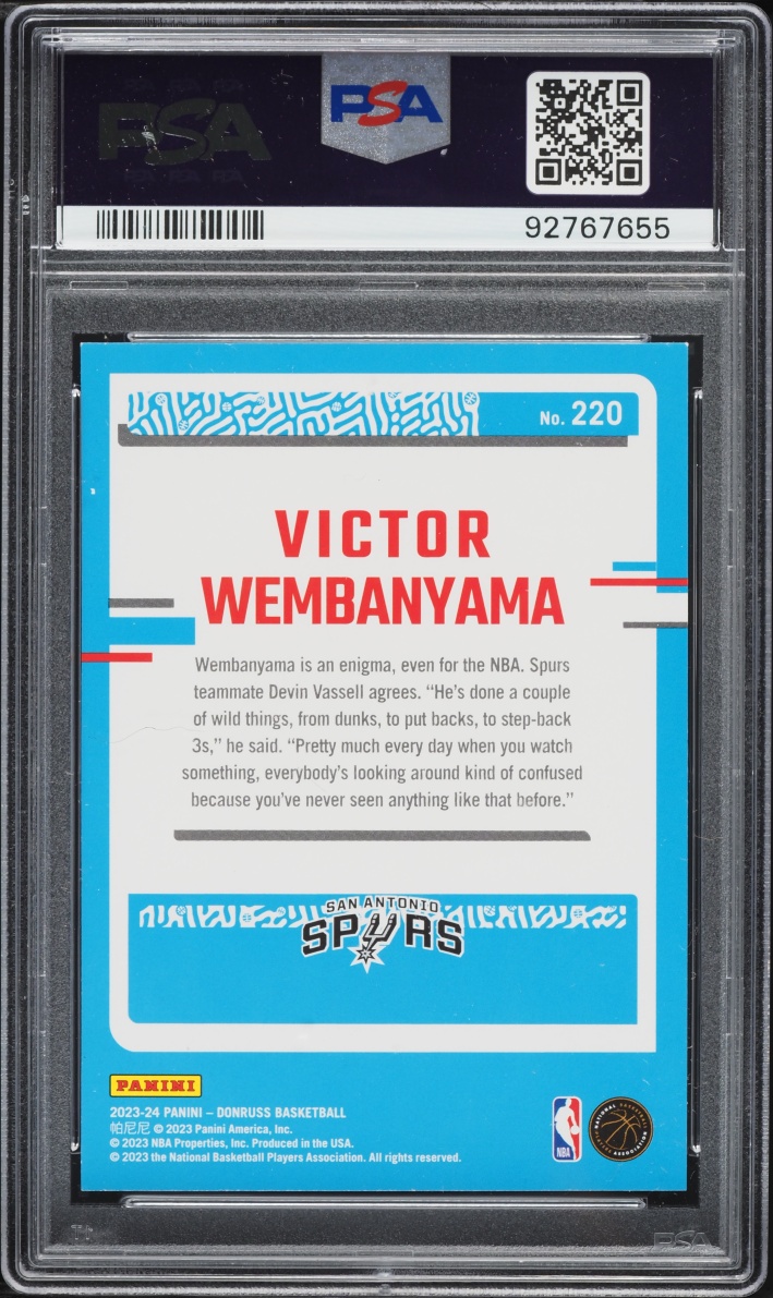 2023 Donruss Basketball Victor Wembanyama ROOKIE #220 PSA 9 MINT