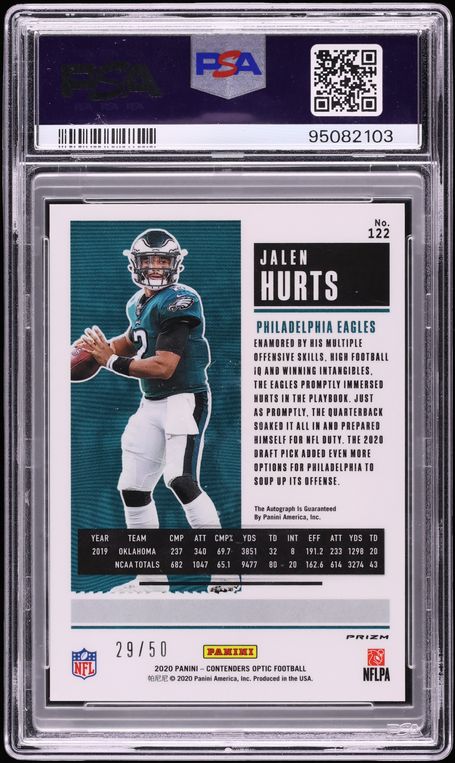2020 Panini Contenders Optic Orange Jalen Hurts ROOKIE AUTO /50 #122 PSA 9 MINT