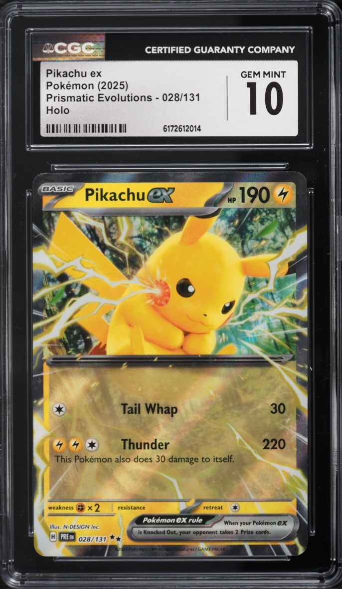 2025 Pokemon Scarlet & Violet Prismatic Evolutions Holo Pikachu Ex #28 CGC 10 GEM MINT