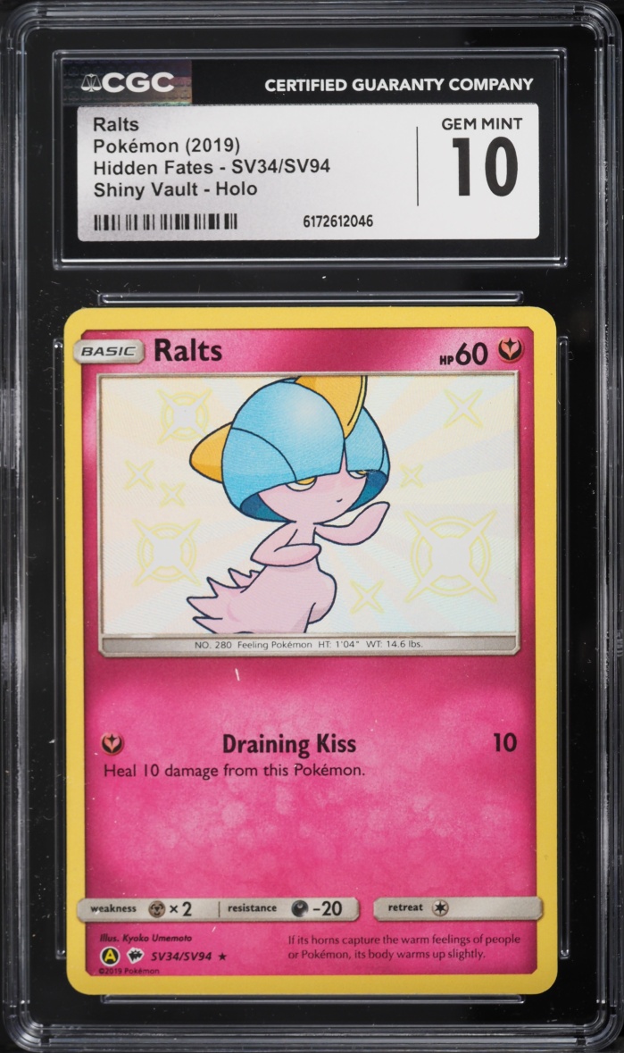 2019 Pokemon Sun & Moon Hidden Fates Vault Shiny Holo Ralts #SV34 CGC 10 GEM MINT