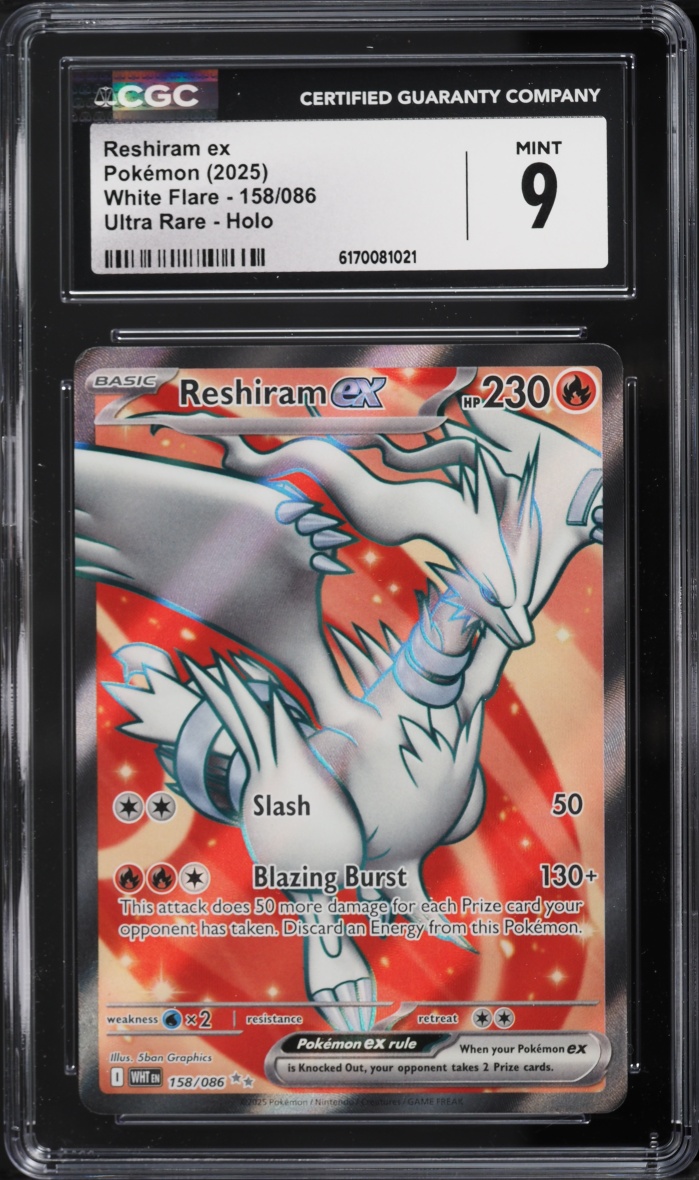 2025 Pokemon Scarlet & Violet White Flare Full Art Reshiram Ex #158 CGC 9 MINT