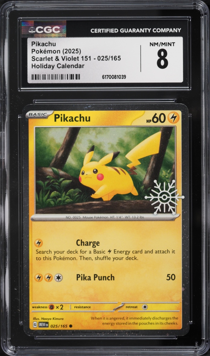 2025 Pokemon Scarlet & Violet 151 Holiday Calendar Pikachu #25 CGC 8 NM-MT