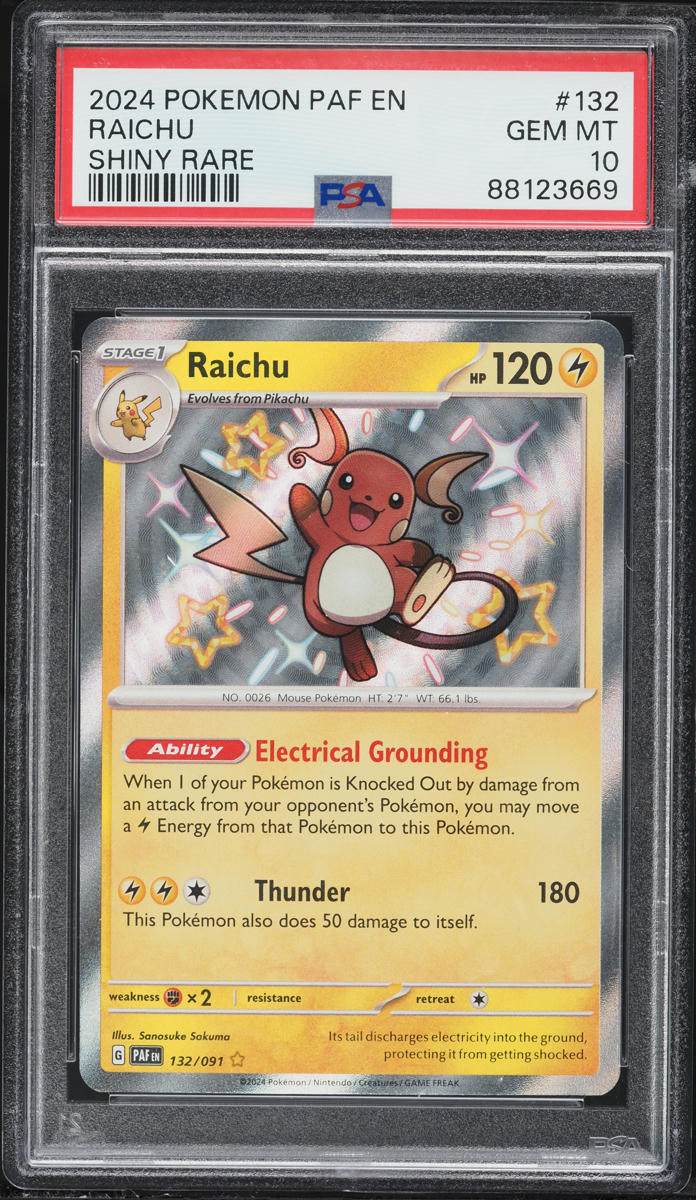 2024 Pokemon Scarlet & Violet Paldean Fates Holo Shiny Raichu #132 PSA 10 GEM MINT