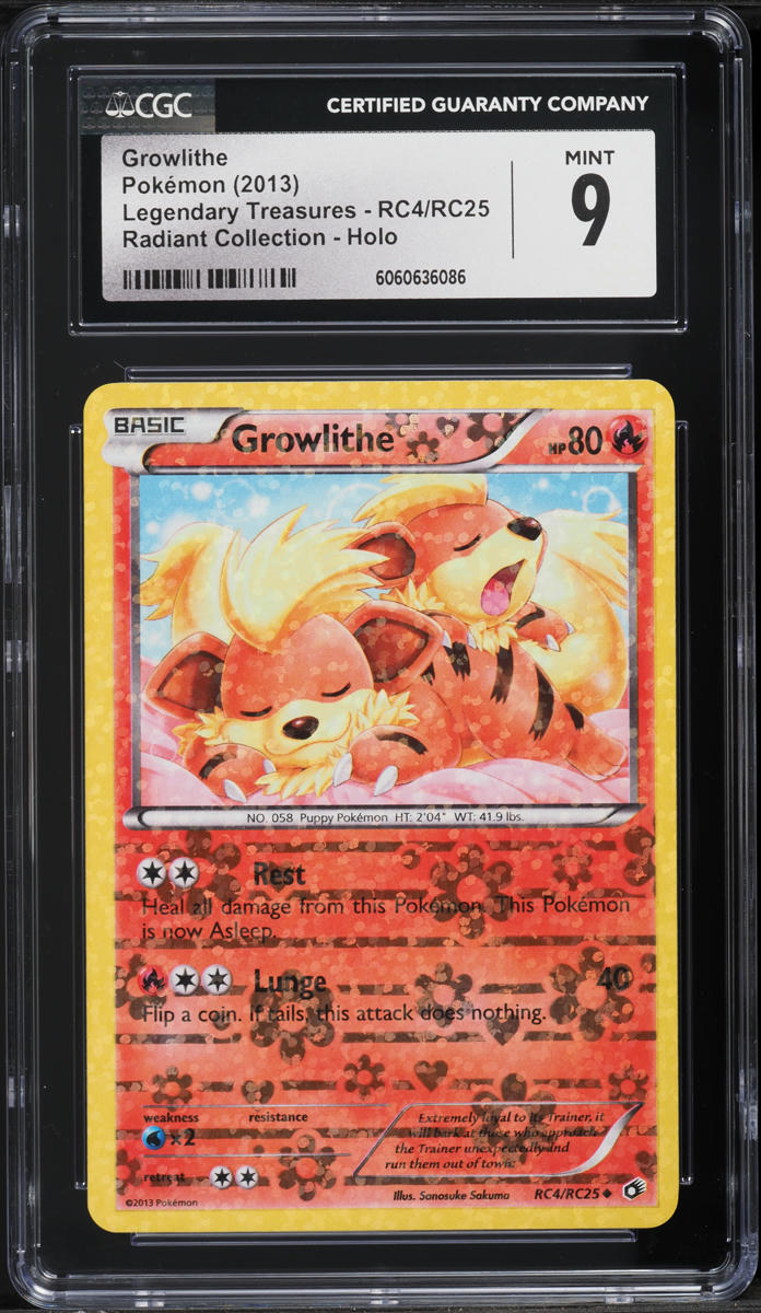 2013 Pokemon BW Legendary Treasures Radiant Collection Holo Growlithe #RC4 CGC 9 MINT