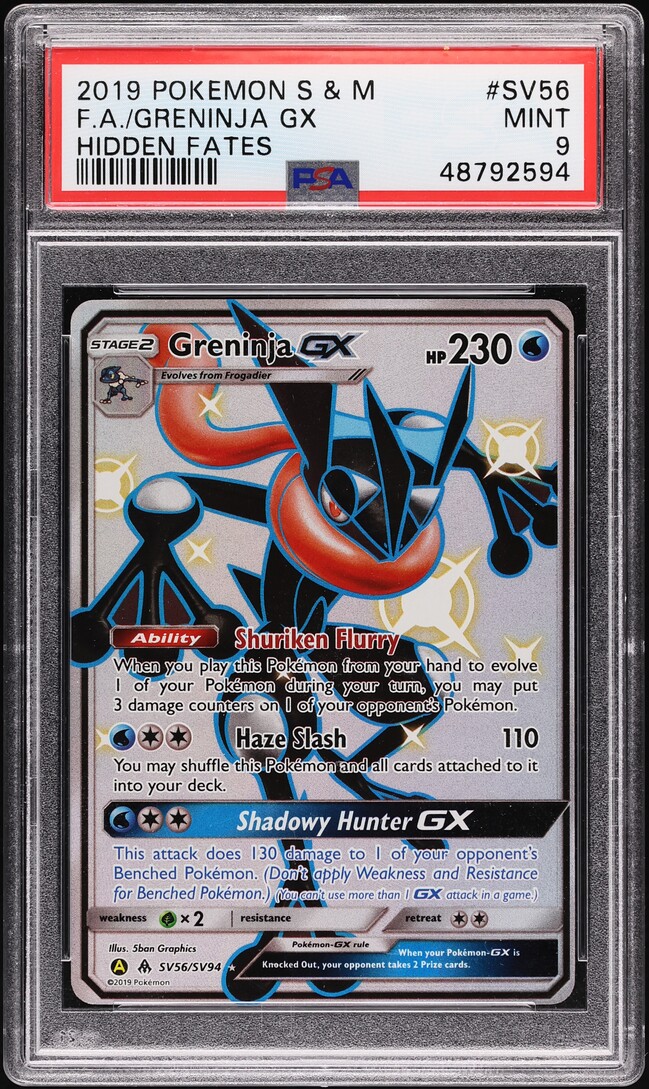 2019 Pokemon Sun & Moon Hidden Fates Full Art Greninja GX #SV56 PSA 9 MINT