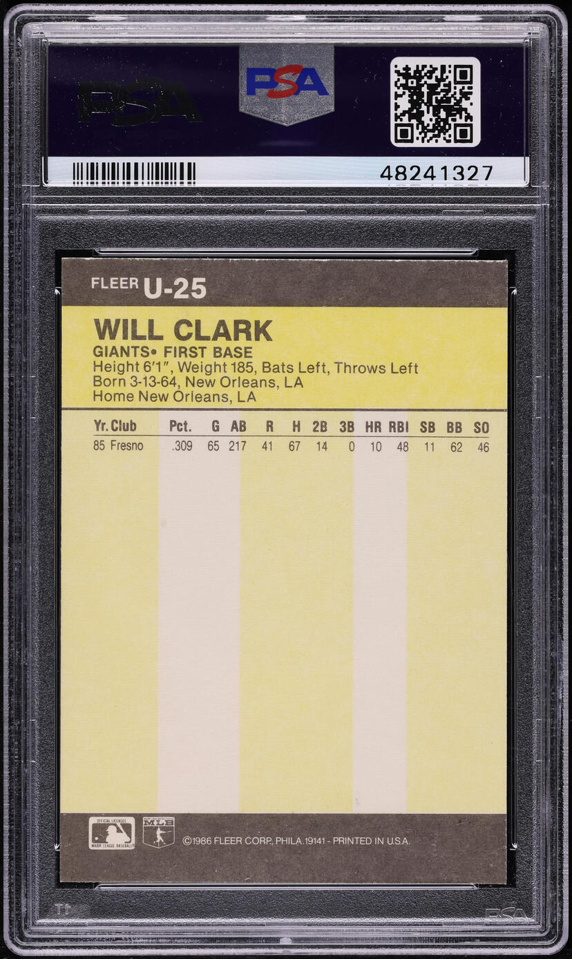 1986 Fleer Update Will Clark ROOKIE #U-25 PSA 8 NM-MT