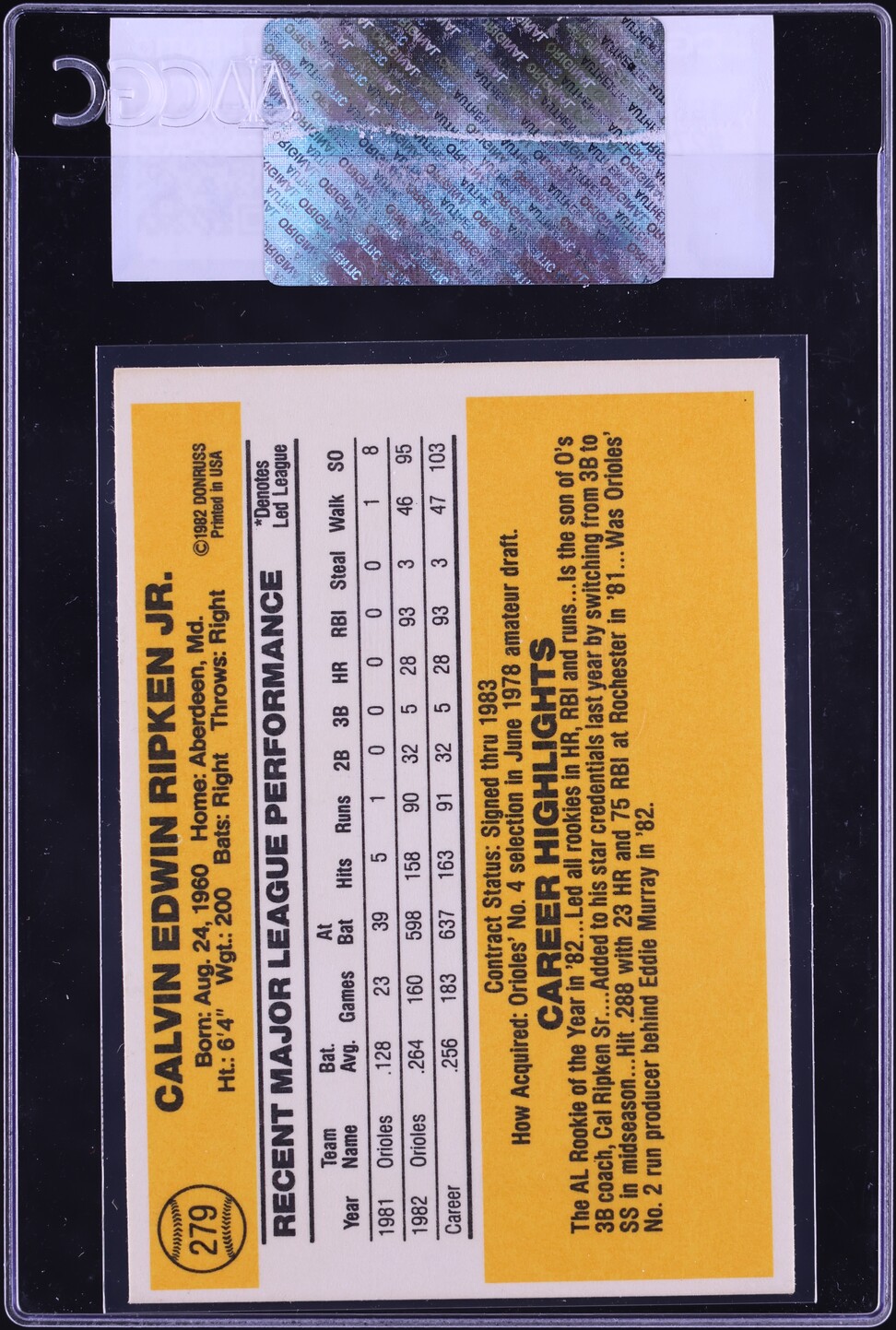 1983 Donruss Cal Ripken Jr. #279 CGC AUTH