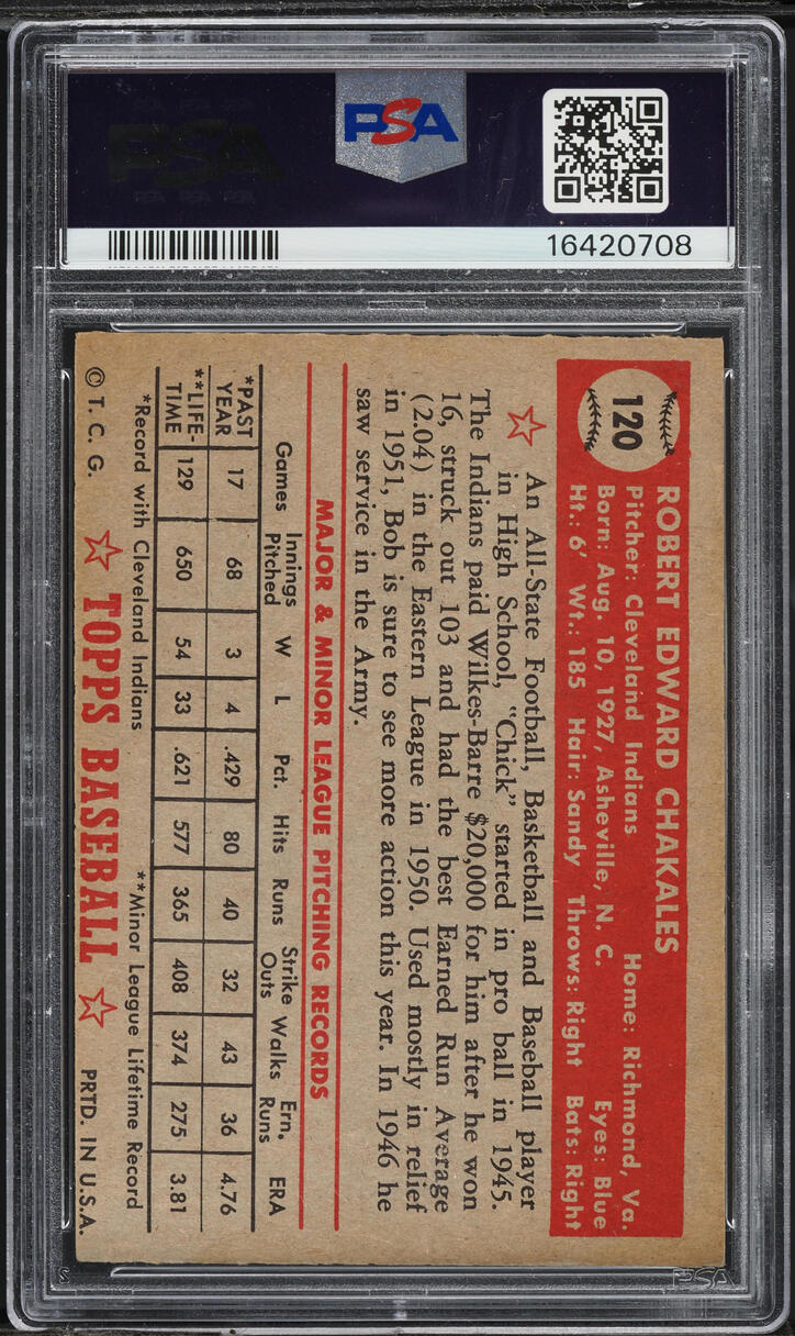 1952 Topps Bob Chakales #120 PSA 7 NRMT