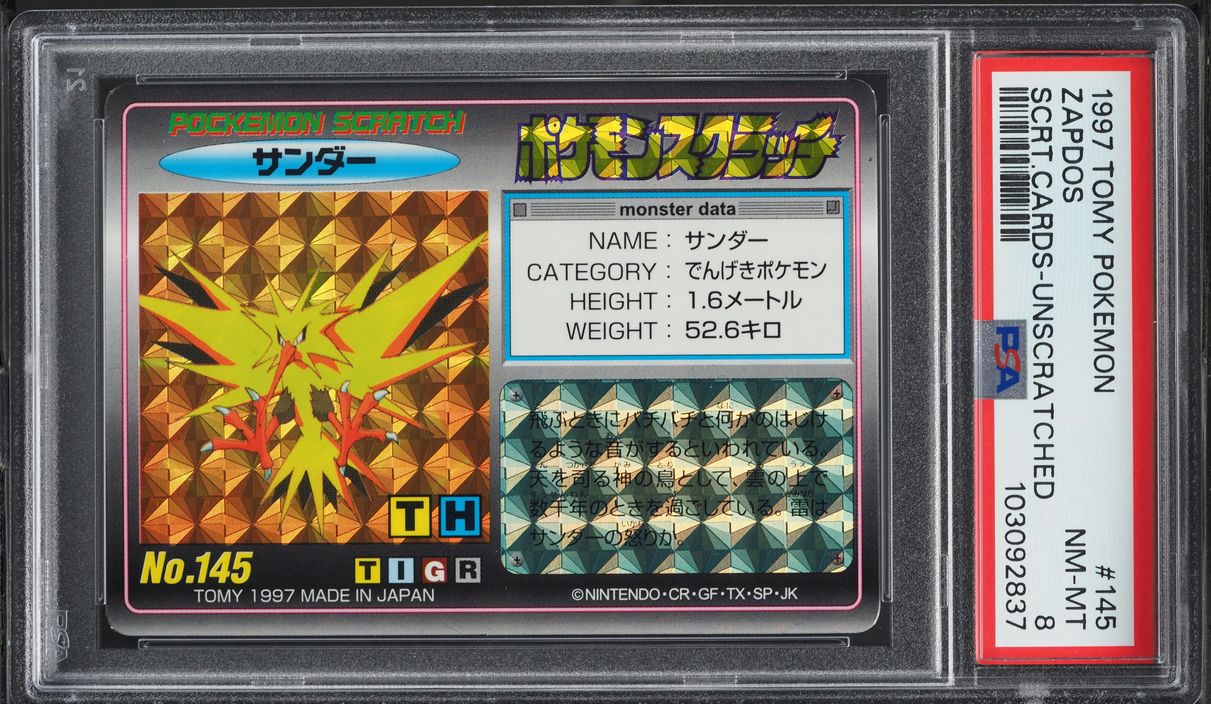 1997 Pokemon Japanese Tomy Scratch Cards Unscratched Zapdos #145 PSA 8 NM-MT
