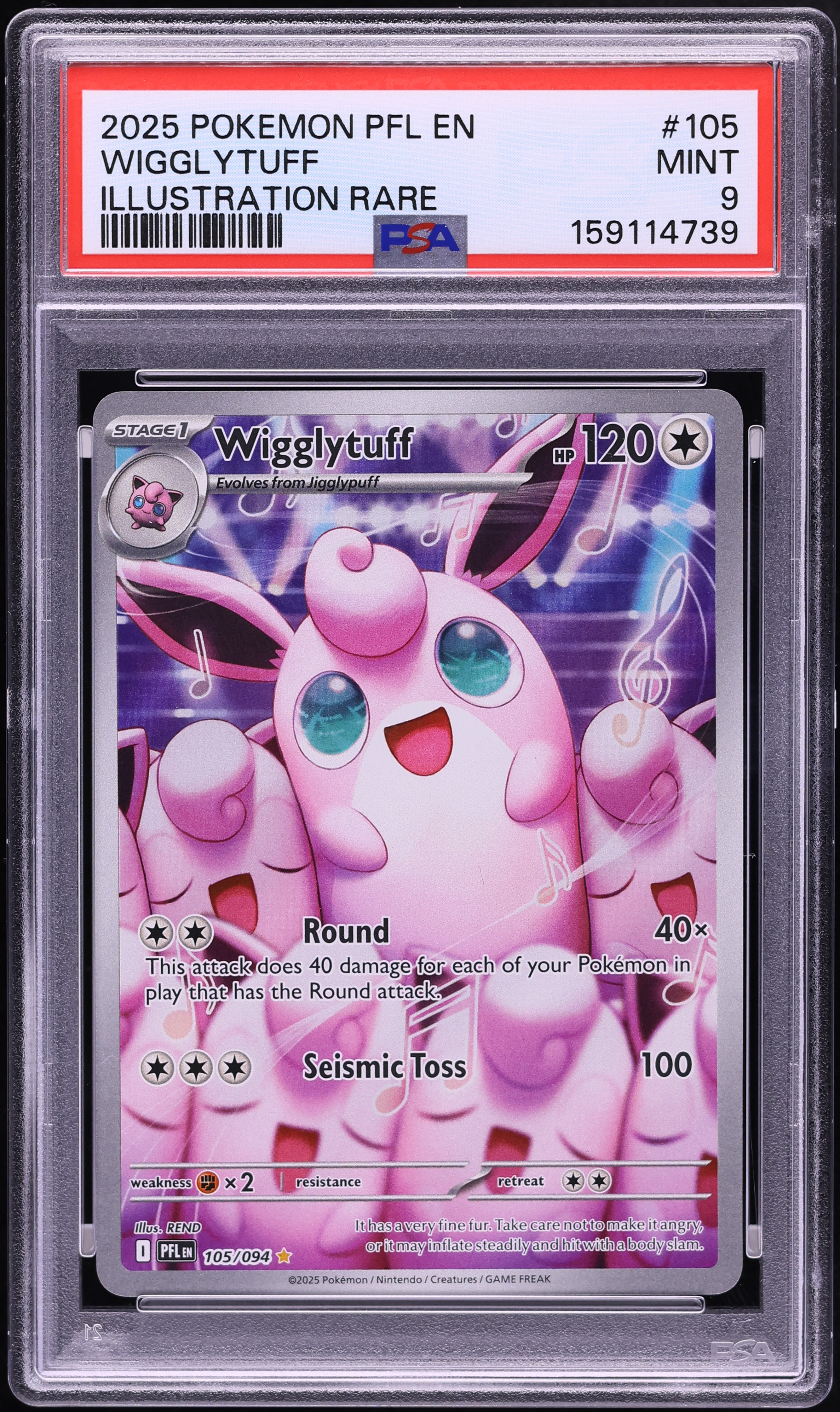 2025 Pokemon Mega Evolution Phantasmal Flames IR Wigglytuff #105 PSA 9 MINT