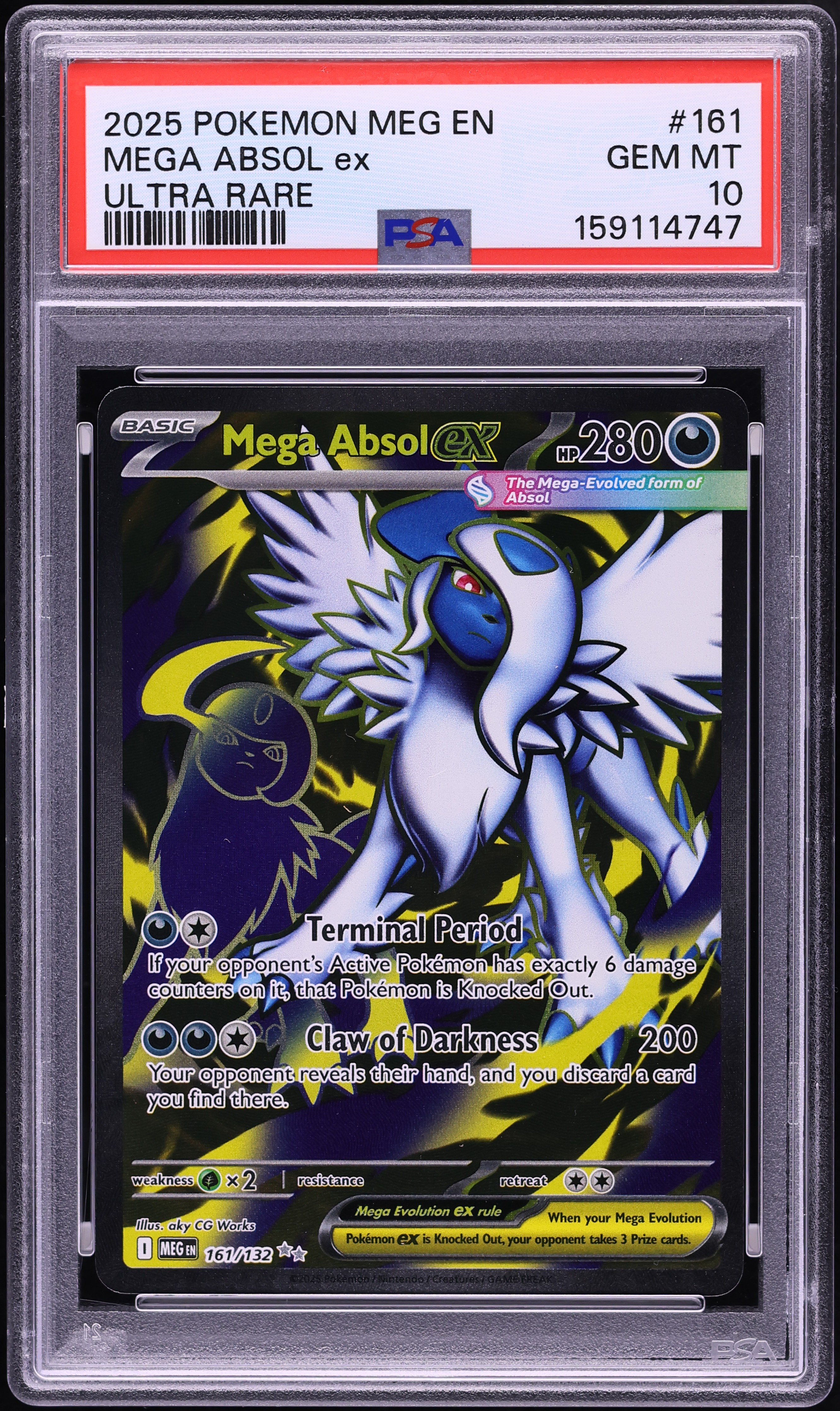 2025 Pokemon Mega Evolution Full Art Mega Absol EX #161 PSA 10 GEM MINT