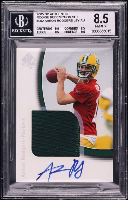 2005 SP Authentic Redemption Set Aaron Rodgers ROOKIE PATCH AUTO /5 #252 BGS 8.5 NM-MT+