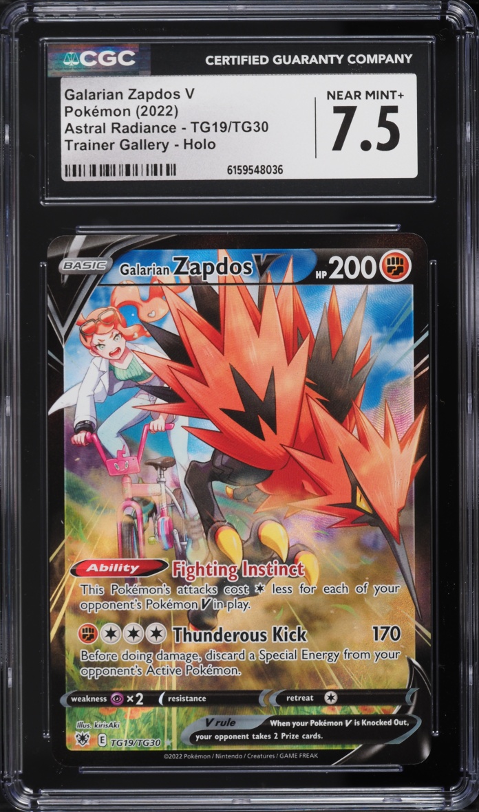2022 Pokemon Sword & Shield Astral Radiance CHR Galarian Zapdos V #TG19 CGC 7.5 NRMT+