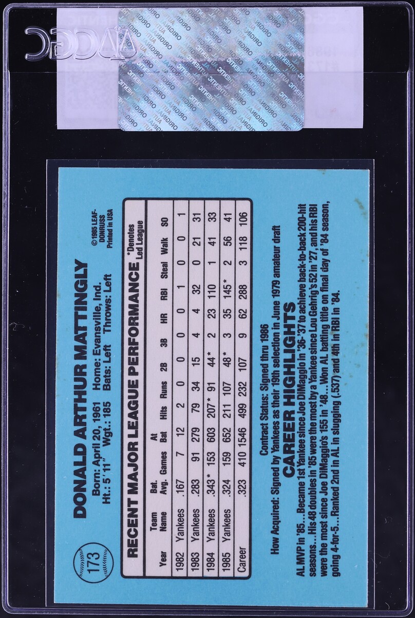 1986 Donruss Don Mattinly #173 CGC AUTH