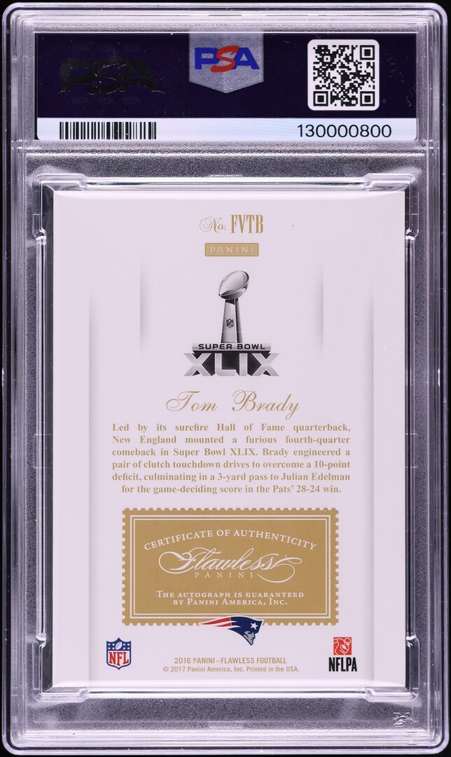 2018 Panini Flawless '16 Update Silver Tom Brady AUTO DNA 10 5/5 #FVTB PSA 9 MINT
